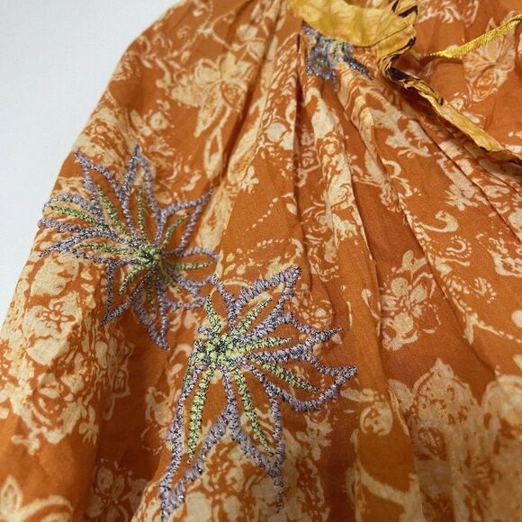 ZARA Boho floral vneck button down orange blouse top size Medium - Picture 7 of 7